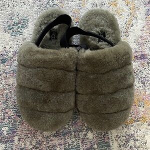 UGG Womens furry olive green Slip ons